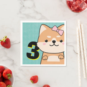 Guardanapo De Papel Shiba Inu Puppy Anjo Fora do aniversário de 3 anos