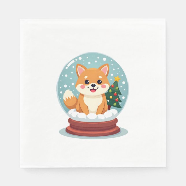 Guardanapo De Papel Shiba Snow Globe (Frente)