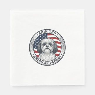 Guardanapo De Papel Shih Tzu Bandeira Americana Gravura Vintage Vetor