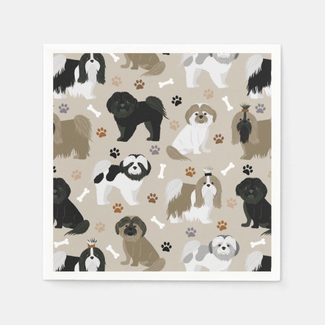 Guardanapo De Papel Shih Tzu Dogs Paws e Bones Napkins (Frente)