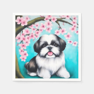 Guardanapo De Papel Shih Tzu em Oriental Cherry Blossom