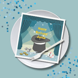 Guardanapo De Papel Show de Magia Feliz Aniversário Nome Azul