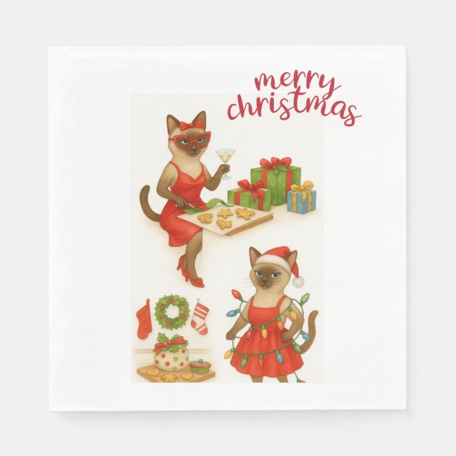 Guardanapo De Papel Siamese Cat Christmas Themed (Frente)