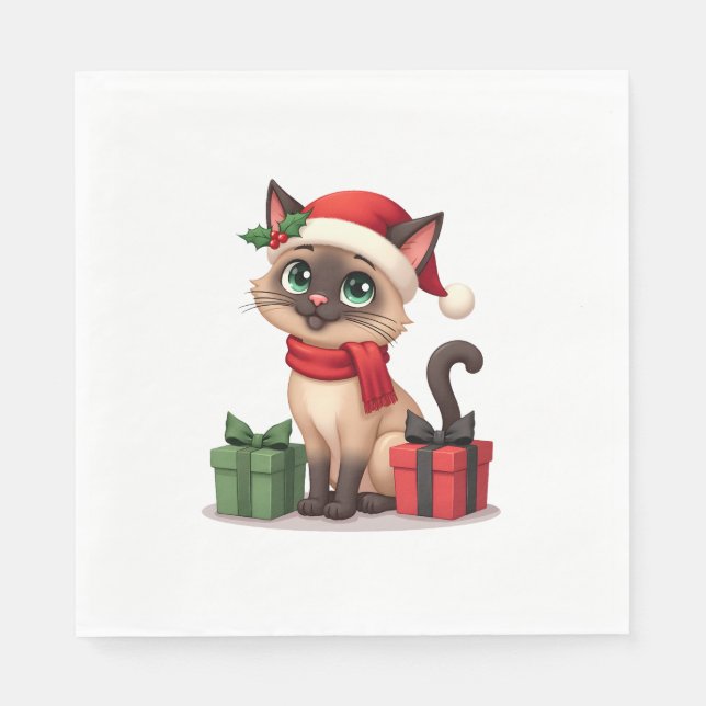Guardanapo De Papel Siamese Cat Xmas Holiday Santa Siamese Cat Christm (Frente)
