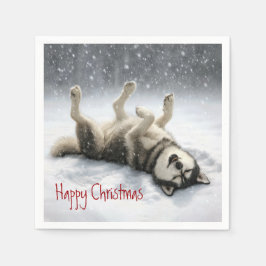 Guardanapo De Papel Siberian Huskey Creating a Snow Angel