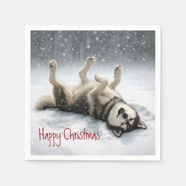 Guardanapo De Papel Siberian Huskey Creating a Snow Angel (Frente)