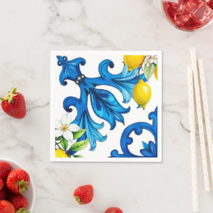 Guardanapo De Papel Siciliano,verão,limão,mosaico,azul