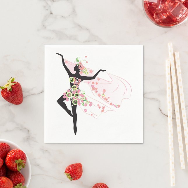 Guardanapo De Papel Silhueta de Bailarina Floral Rosa Dança Floral (Criador carregado)