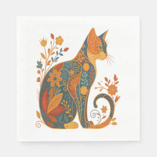 Guardanapo De Papel Silhueta de Gato Floral - Botânica Colorida Vintag