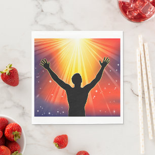 Guardanapo De Papel Silhueta de Homem Espiritual Erguendo os Braços
