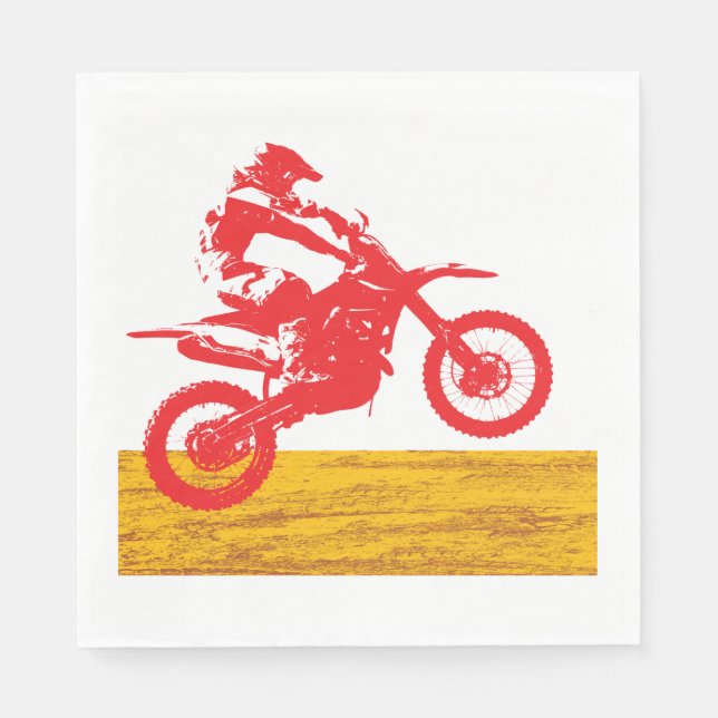 Guardanapo De Papel Silhueta de Piloto de Moto de Motocross Vermelha (Frente)