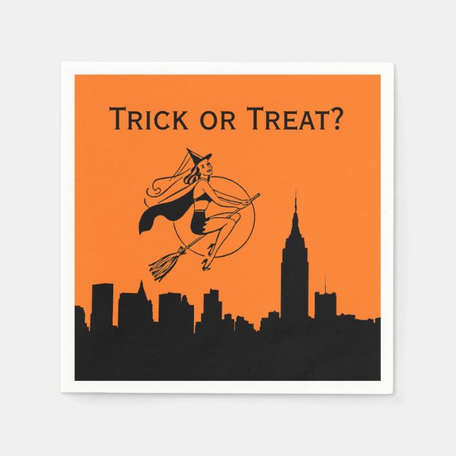 Guardanapo De Papel Silhueta do horizonte de NYC no Halloween Bruxa Sa (Frente)