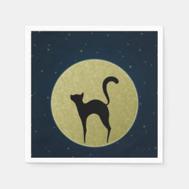 Guardanapo De Papel Silhueta elegante e lua de gato preto
