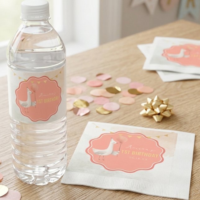 Guardanapo De Papel Silly Goose First Birthday Water Bottle Label (Criador carregado)