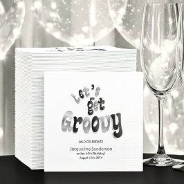 Guardanapo De Papel Silver Black Retro Let's Get Groovy 60th Birthday