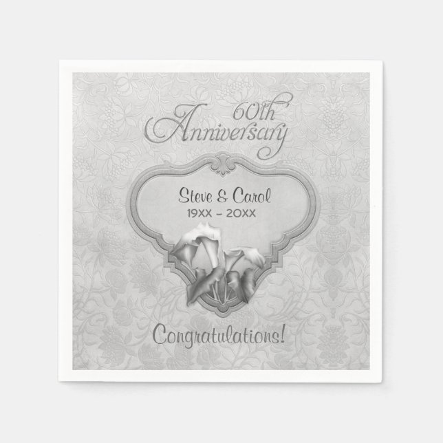 Guardanapo De Papel Silver Calla Lily 60º Aniversário - Personalizar (Frente)