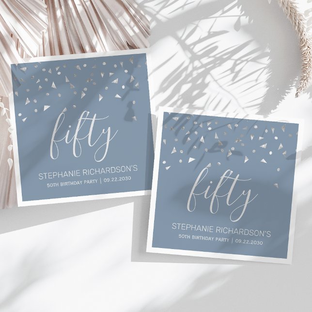 Guardanapo De Papel Silver Confetti Dusty Festa de aniversário 50ª Azu (Criador carregado)