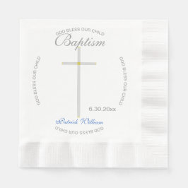 Guardanapo De Papel Silver Cross Boy Baptism Blue