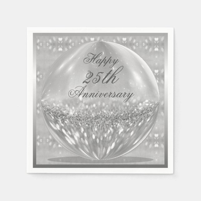 Guardanapo De Papel Silver Glitter Ball Napkins (Frente)
