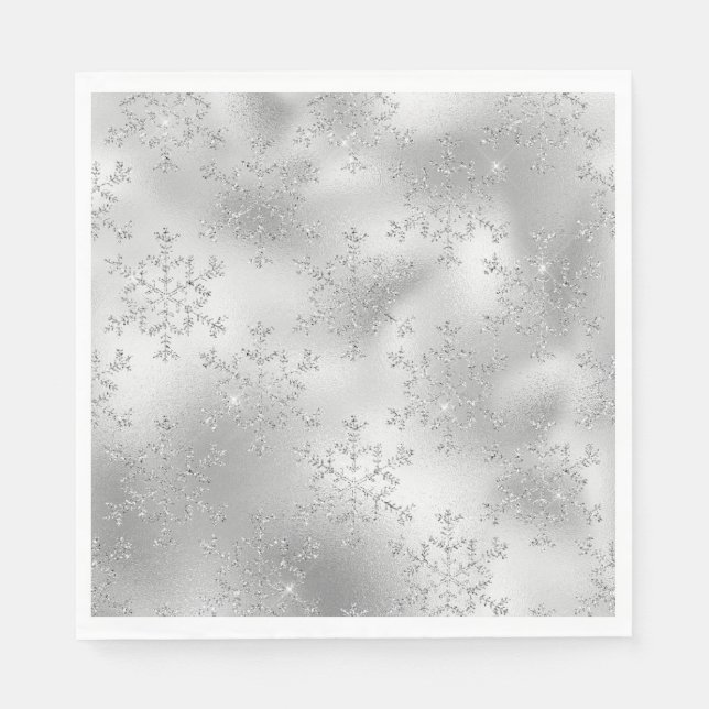 Guardanapo De Papel Silver Glitzy Snowflakes (Frente)