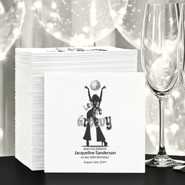 Guardanapo De Papel Silver Retro Let's Get Groovy 60th Birthday (Criador carregado)