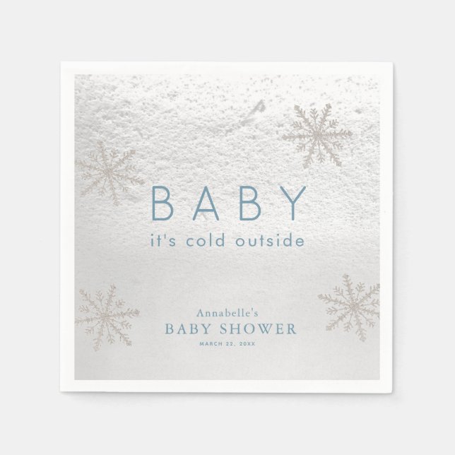 Guardanapo De Papel Silver Snowflakes Chá de fraldas Azul Nápoles (Frente)