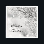 Guardanapo De Papel Silver Sparkle Winter "Happy Christmas"<br><div class="desc">Serviços de festa de Natal personalizados na moda. Serviços elegantes e glamourosos de festas de Natal anuais para eventos familiares, informais ou formais de empresas. Com invernos nuos cobertos de cinzas prateadas e neve com fundo de cinza de prata. Um belo guardanapo sazonal para as férias de Natal. Estes guardanapos...</div>