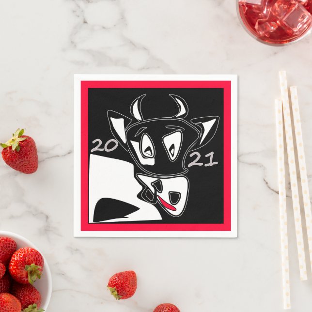 Guardanapo De Papel Símbolo Bull Ano Novo 2021 Calendário chinês preto (Insitu)