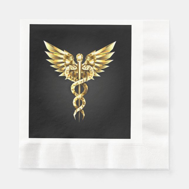 Guardanapo De Papel Símbolo Poligonal Dourado Caduceu (Frente)