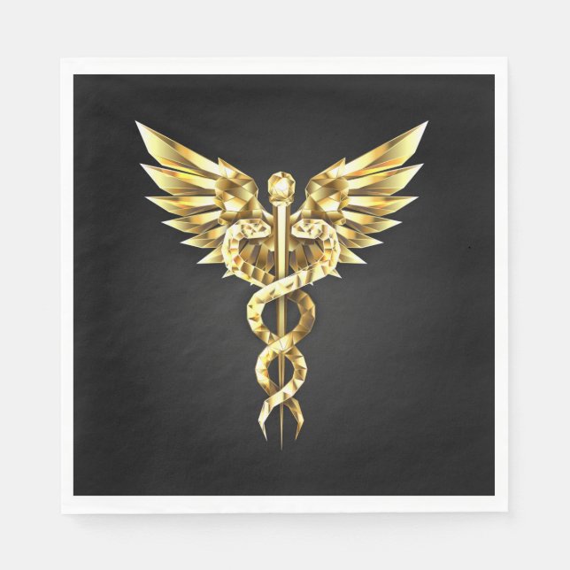 Guardanapo De Papel Símbolo Poligonal Dourado Caduceus (Frente)