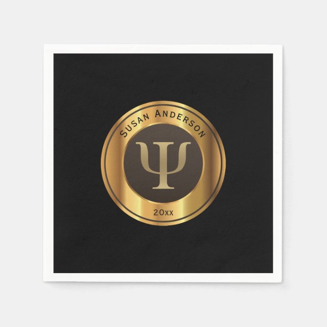 Guardanapo De Papel Símbolo Psi Dourado - Graduação Psicóloga Napkins (Frente)