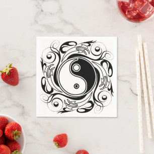 Guardanapo De Papel Símbolo Yin & Yang Preto e Branco Estilo Tatuagem