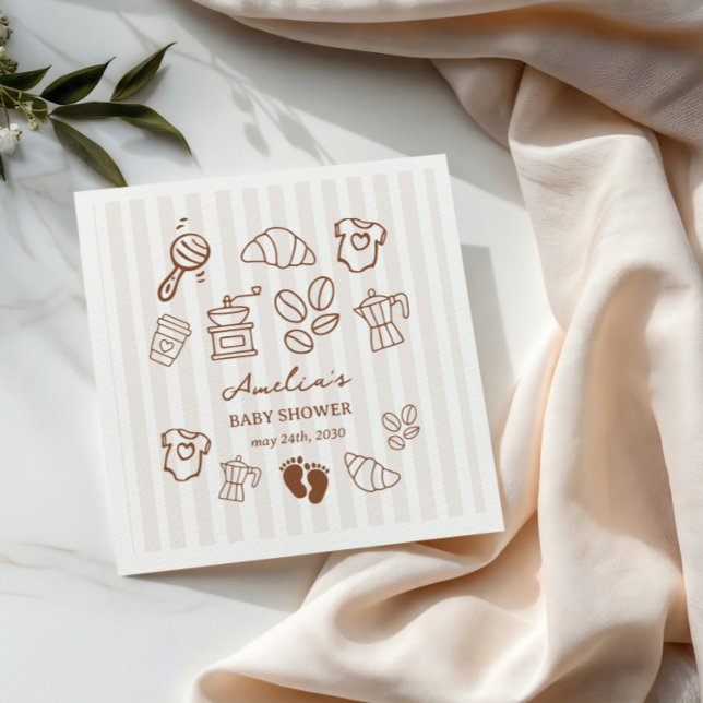 Guardanapo De Papel Simple Baby Is Brewing Doodle Coffee Baby Shower (Criador carregado)