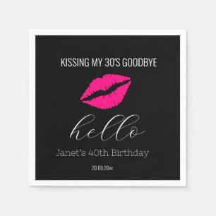 Guardanapo De Papel Simple Black Hello 40 beijando 30 Adeus Aniversári