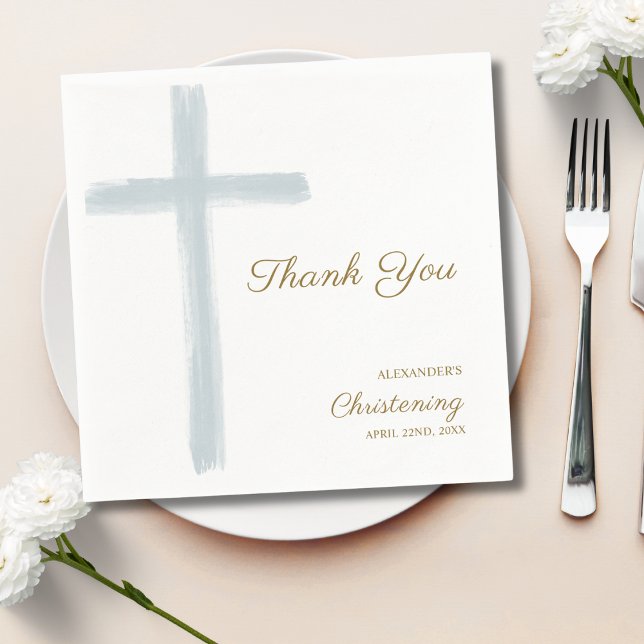 Guardanapo De Papel Simple Blue Cross Thank You Christening Baptism  (Criador carregado)