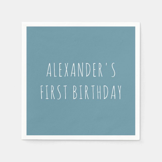 Guardanapo De Papel Simple Blue Personalized First Birthday Party (Frente)