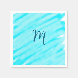 Guardanapo De Papel simple blue whi watercolor lines add your monogram