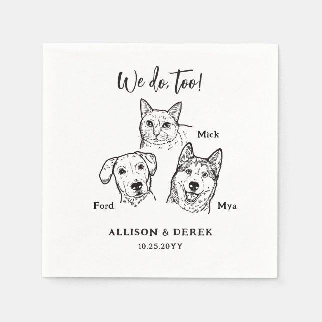 Guardanapo De Papel Simple Cute Cat Dog Pet Wedding Custom (Frente)