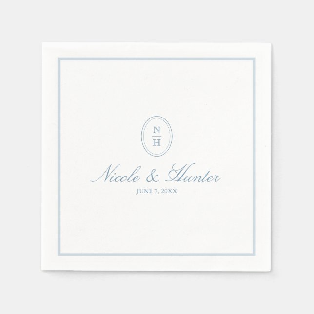 Guardanapo De Papel Simple Dusty Blue Monogram Crest Wedding (Frente)