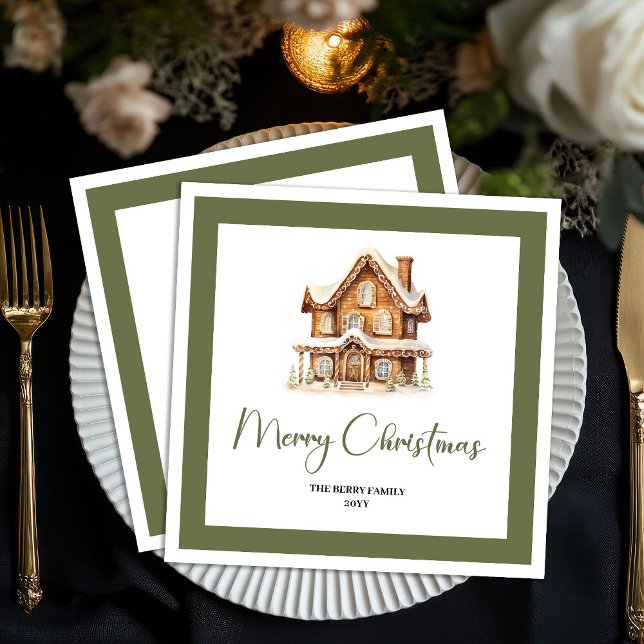 Guardanapo De Papel Simple Elegant Christmas House Custom Name Napkins (Simple Elegant Christmas House Custom Name Napkins)