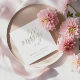 Guardanapo De Papel Simple Faux Dourada Calliografia o Casamento de