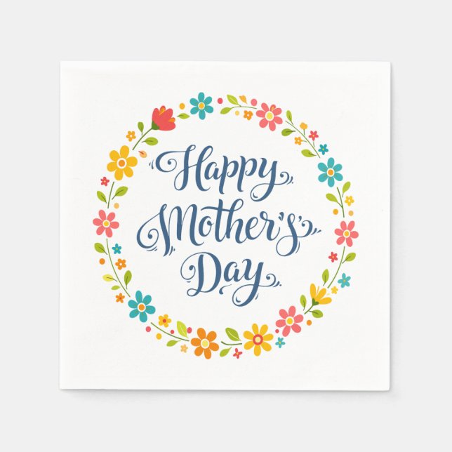 Guardanapo De Papel Simple Happy Mother's Day Floral Calligraphy |  (Frente)