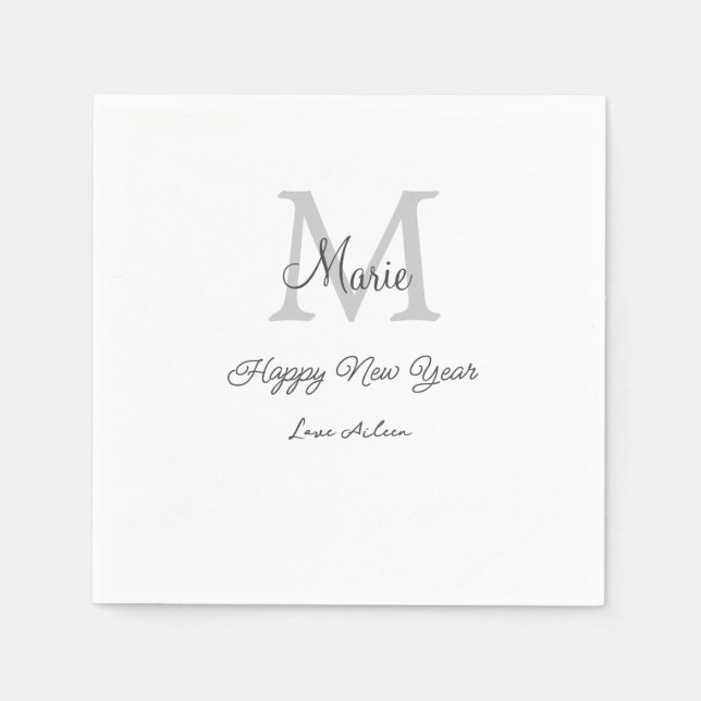Guardanapo De Papel simple minimal happy new year monogram gray name  (Frente)