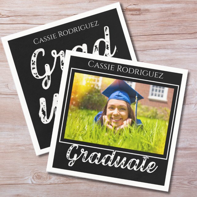 Guardanapo De Papel Simple Modern Calligraphy Photo Graduation Black (Criador carregado)