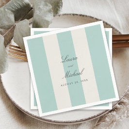 Guardanapo De Papel Simple Pale Teal Cabana Stripes Wedding