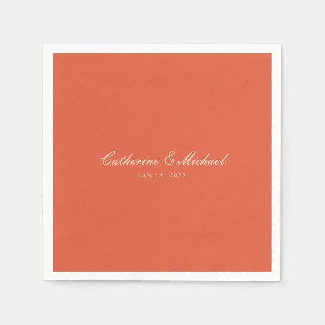 Guardanapo De Papel Simple Script Sunset Orange Wedding (Frente)