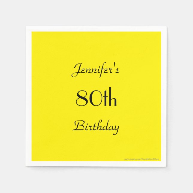 Guardanapo De Papel Simple Yellow Paper Napkins, 80th Birthday Party (Frente)