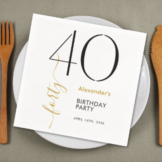 Guardanapo De Papel Simples Aniversário de 40 anos em Preto e Branco D
