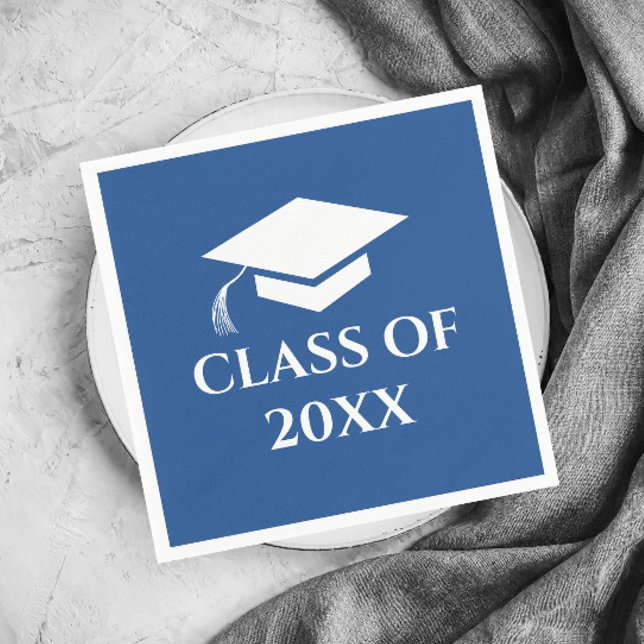 Guardanapo De Papel Simples Ano de Graduação Azul e Branco (Simple Blue Graduation Class Graduation Party Napkins.)