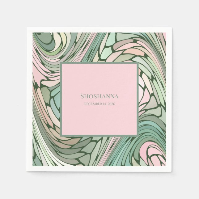 Guardanapo De Papel Simples Bat Moderno Mitzvah Rosa e Verde (Frente)